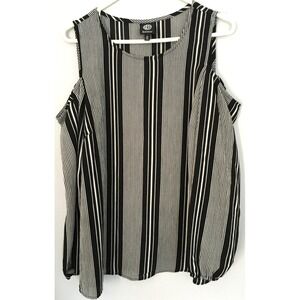 Bobeau Shirt Womens M Black White Stripe Cold Shoulder‎ Long Sleeve Tunic USA